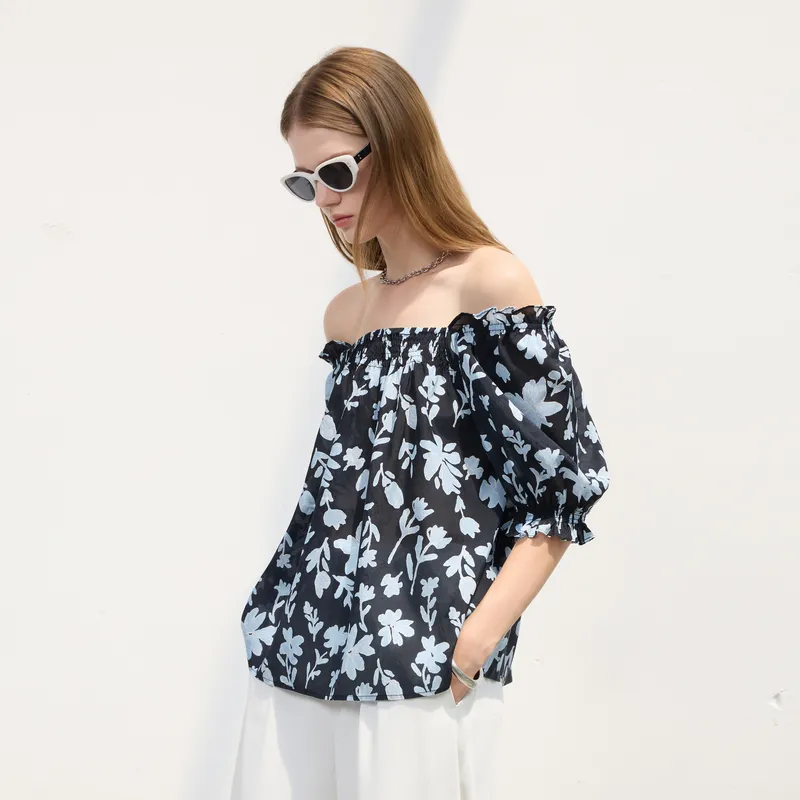 3COLOUR Chiffon Shirts Women's Haze Blue Floral-4