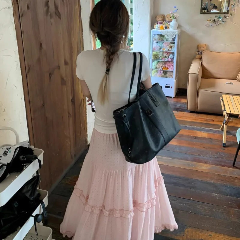 GLEE DIARY Casual Long Skirt Women's Pink-5