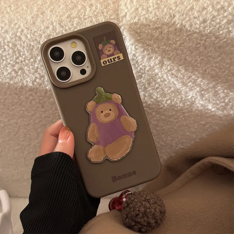 Cuttlefish Grid TPU Material Ins Eggplant Bear DIY Creative Phone Case Compatible With Apple 16/15/14/13/12/11-2