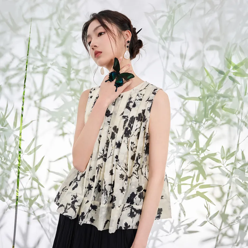 3COLOUR Chiffon Shirt Women's Black Rice Floral-5
