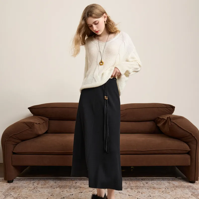 3COLOUR Casual Long Skirt Women's Classic Black-5
