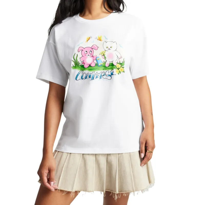 Converse Drop Shoulder Sleeve T Shirt Women's White-1