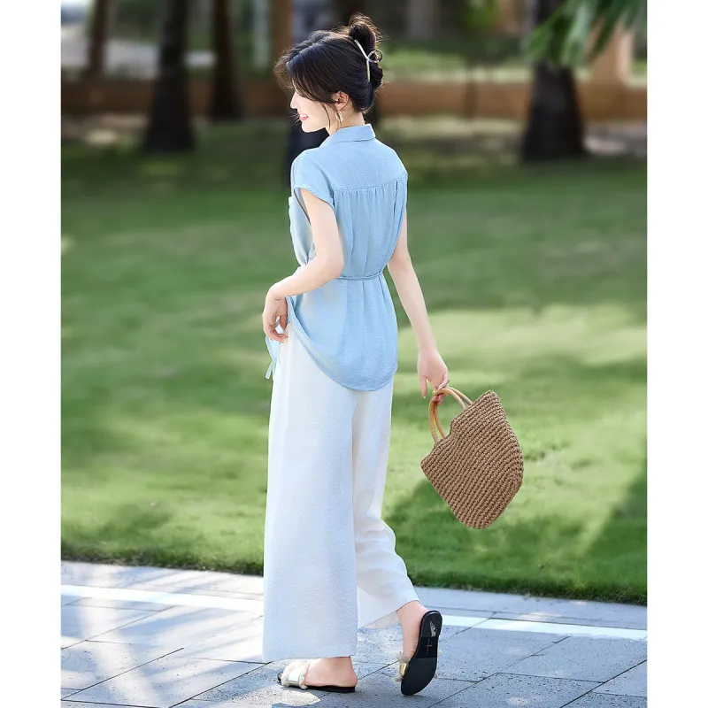 Still Quiet Casual Suit Women's Blue+White-4
