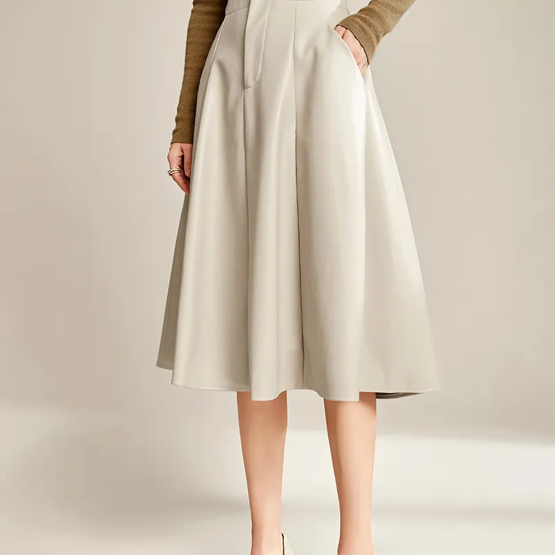 ELLE Leather Long Skirts Women's-2