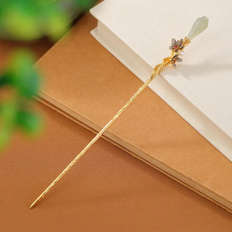 Royal Heaven's Choice Hetian Jade Hairpin Pale Greenish White Jade Unisex-2