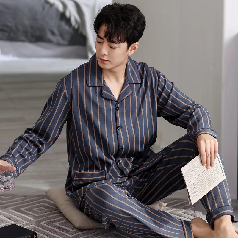 FARO Spring And Fall Pajama Set Men's Black Gray-3