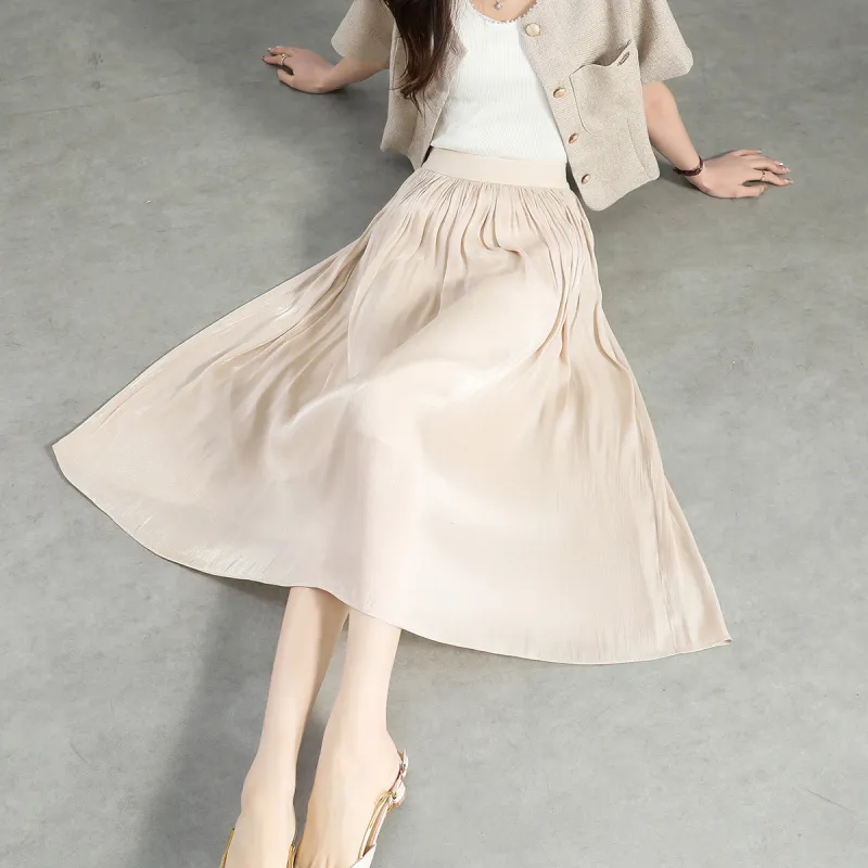 Still Quiet Casual Long Skirt Women's Iridescent Apricot-2