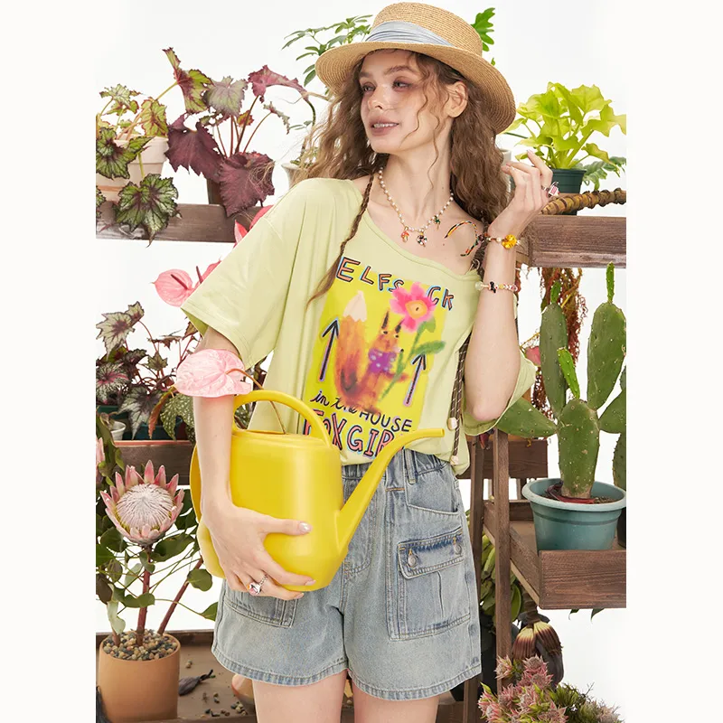 ELF SACK Denim Shorts Women's Washed Light Blue-4