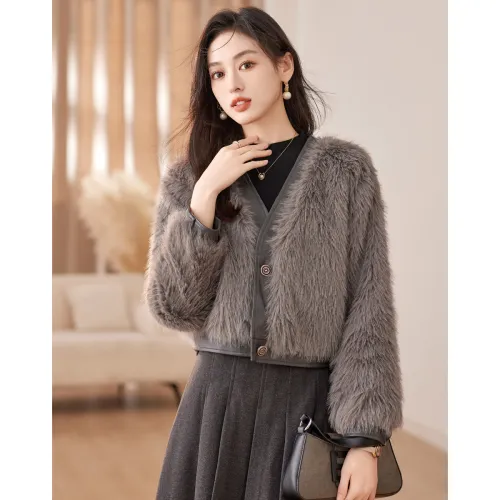 Like The Age Of Water Velvet feel Coat Slim Fit Women's Gray