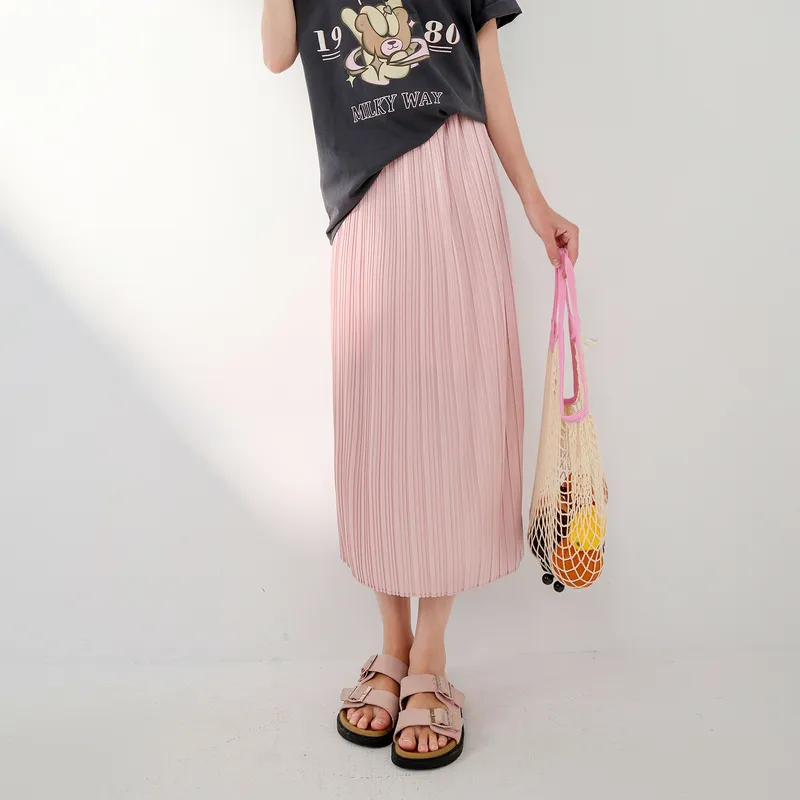 3COLOUR Casual Long Skirts Women's Peach Pink-3