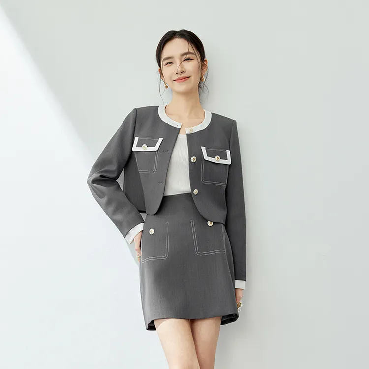 SENTUBILA Two Piece Skirt Sets Women's Mountain Gray-3