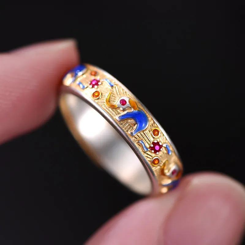 Happy Tide S999 Fine Silver Rings Women's Multicolor-4
