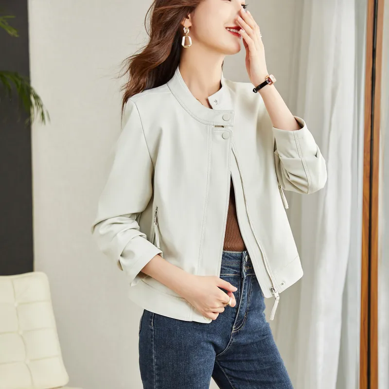 TERRE BLEUE Spring Leather Jacket Loose Fit Women's-6