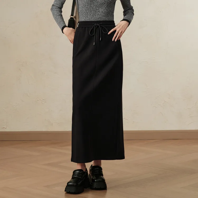 JZ. ANNAKRO Casual Long Skirts Women's Plain Black-2