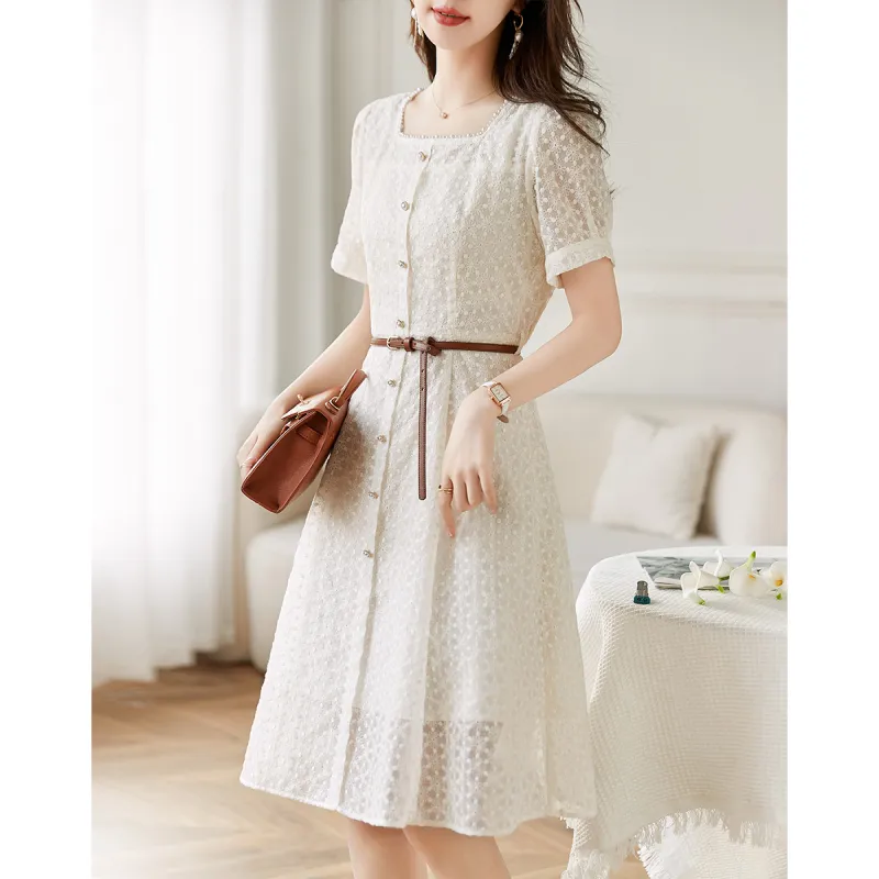 Like The Age Of Water Short Sleeved Dress Regular Women's Beige-1