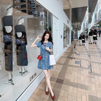 Fish Rabbits Short Sleeved Dress Women's Blue