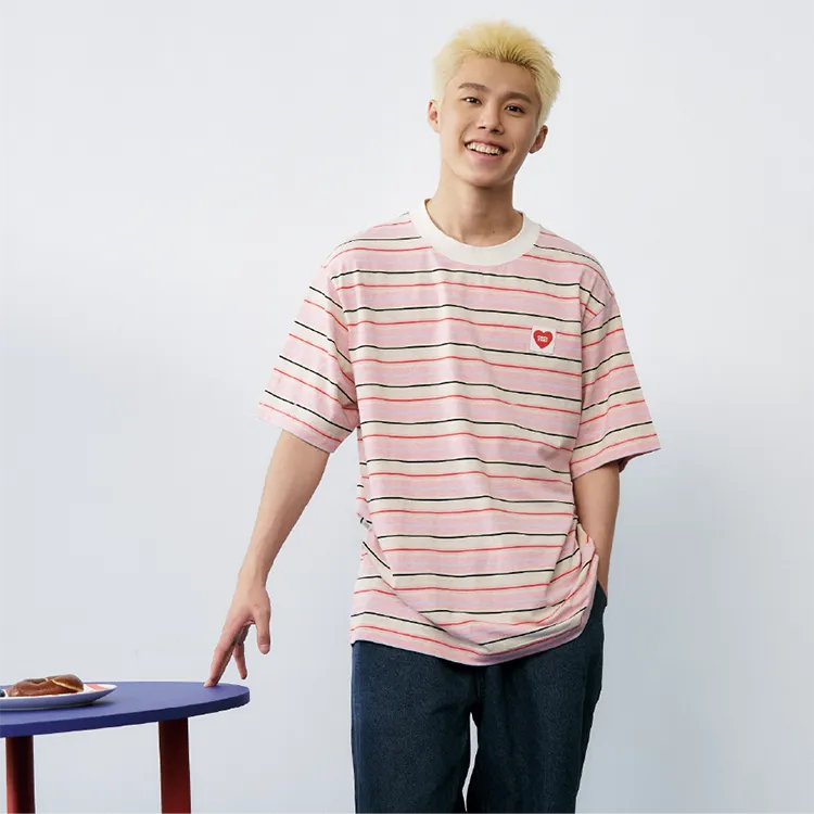 Checkitout T Shirt Unisex Spring Begonia Pink/White/Red-3