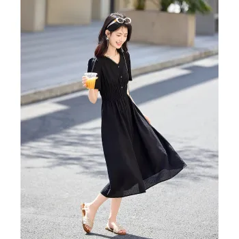 Still Quiet Short Sleeved Dress Women's Elegant Black