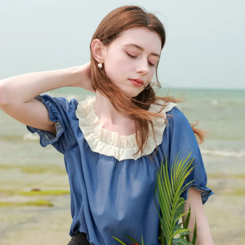 3COLOUR Chiffon Shirts Women's Marine Blue-3