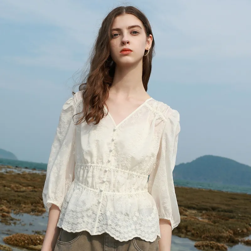 3COLOUR Chiffon Shirt Women's Ecru-2