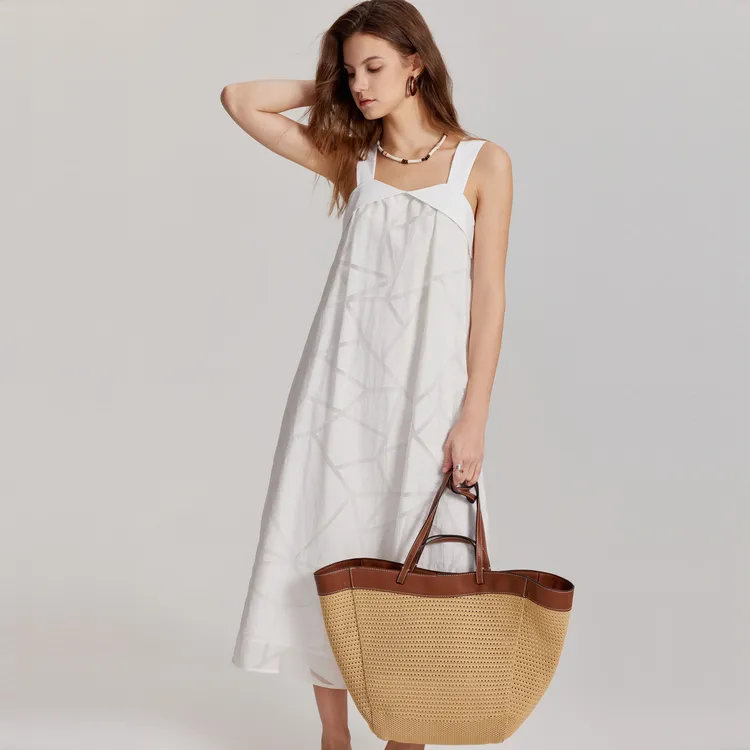 ELLE Slip Dresses Women's White-4