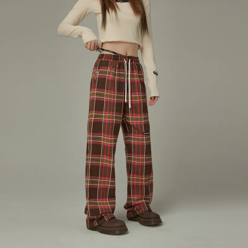 CHUU Casual Pants Women's Coffee Plaid-1