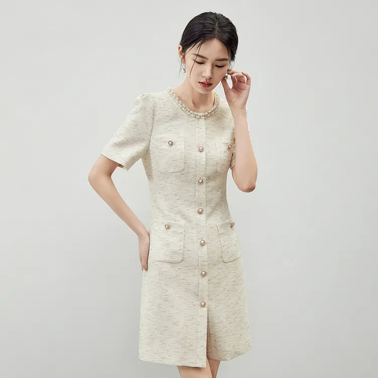 SENTUBILA Short Sleeved Dresses Women's Pearl White-3