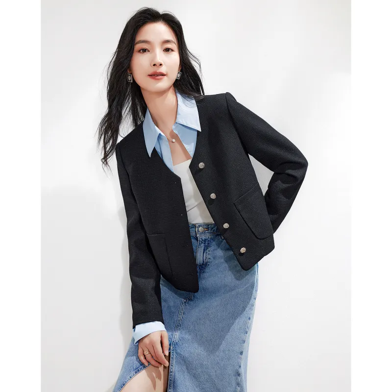 Like The Age Of Water Spring Velvet feel Coat Straight Women's Black-2