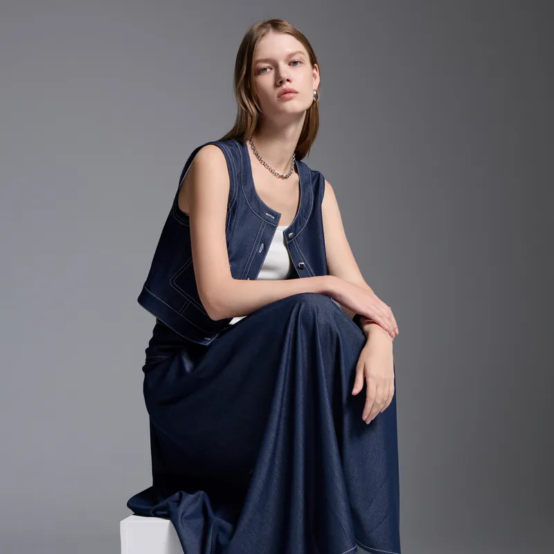3COLOUR Casual Suits Women's Clothing Sets Navy Blue Vest+Skirt-5