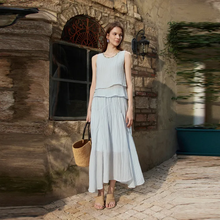 ELLE Casual Long Skirts Women's Blue-3