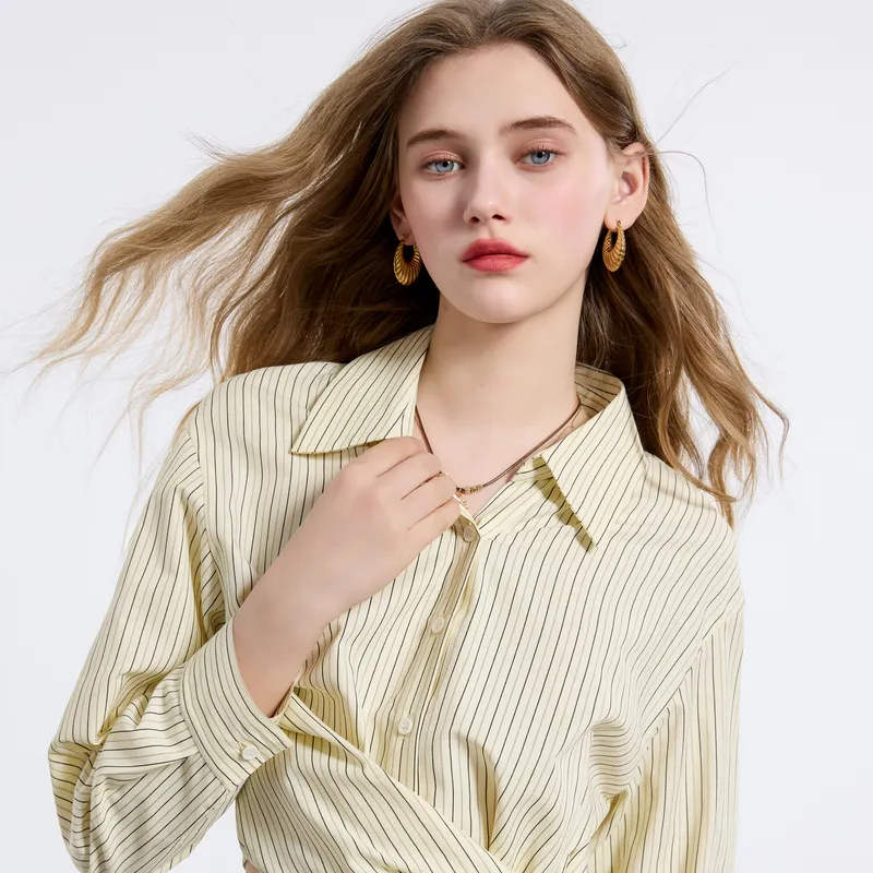 3COLOUR Shirt Women's Yellow Cream Stripes-3