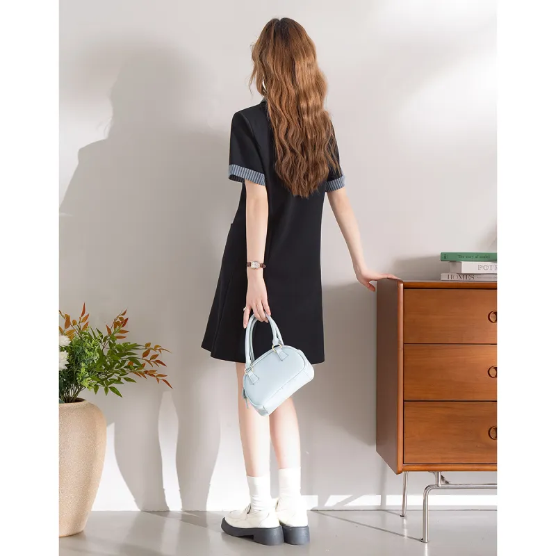 FAWENXIANGZI Short Sleeved Dress Women's Black-6