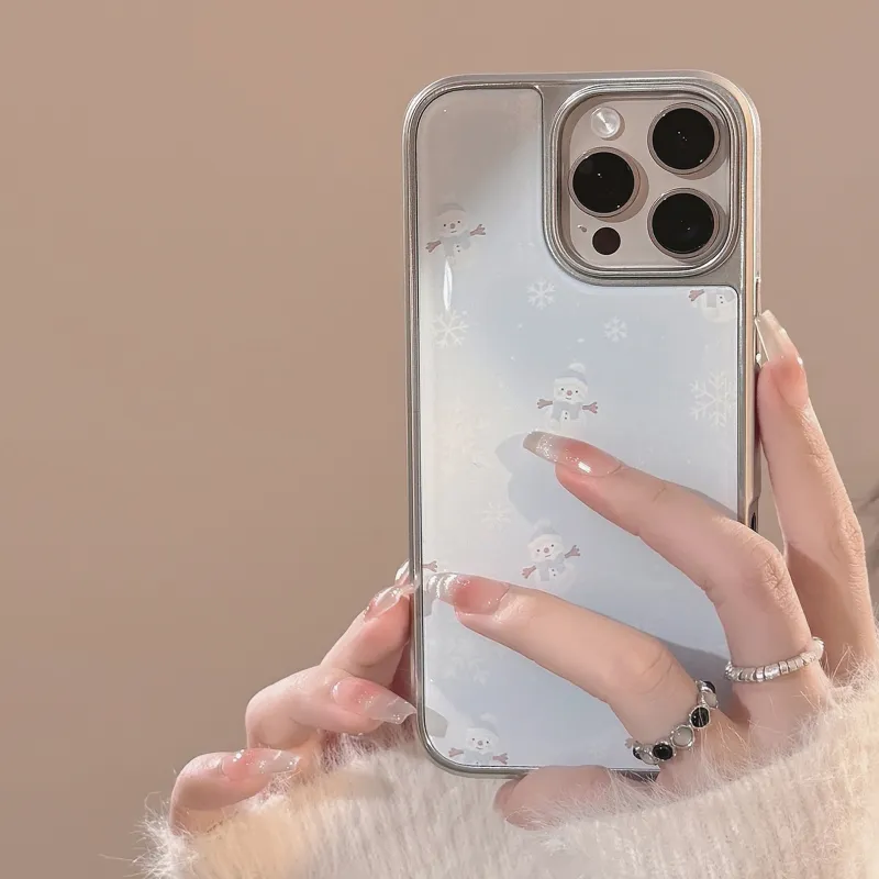QIZHENG TPU Material Electroplated Instagram Style Snowman Phone Case Compatible With Apple 16 Pro Max/15/14/13/12/11-5
