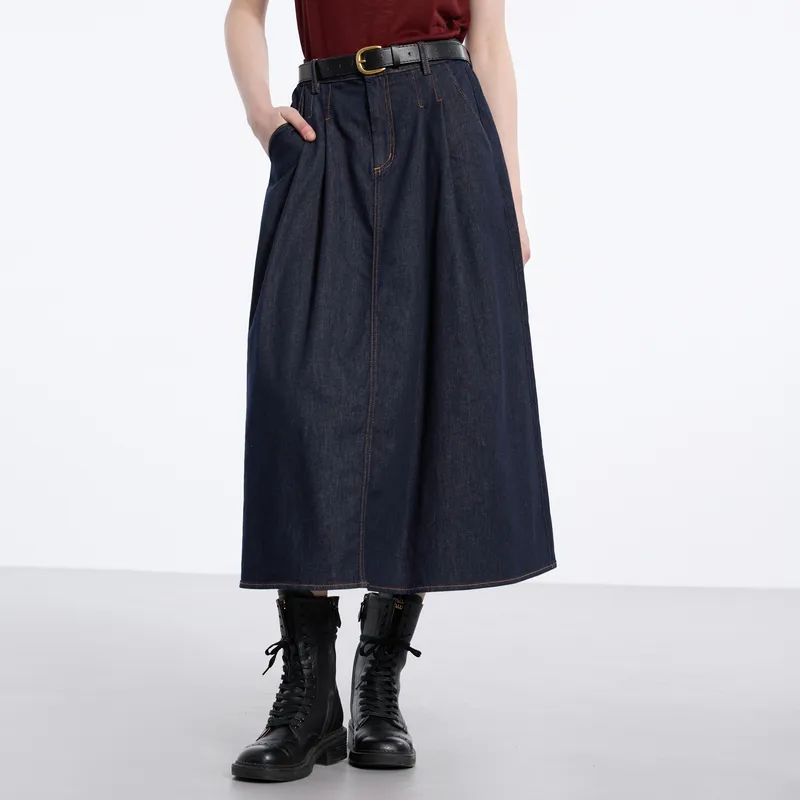 3COLOUR Casual Long Skirt Women's Deep Sea Blue-5