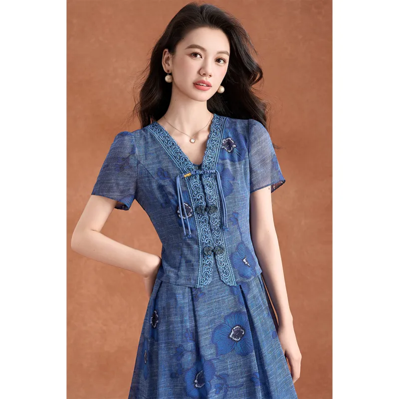 Mylan Two Piece Skirt Sets Women's Blue-7