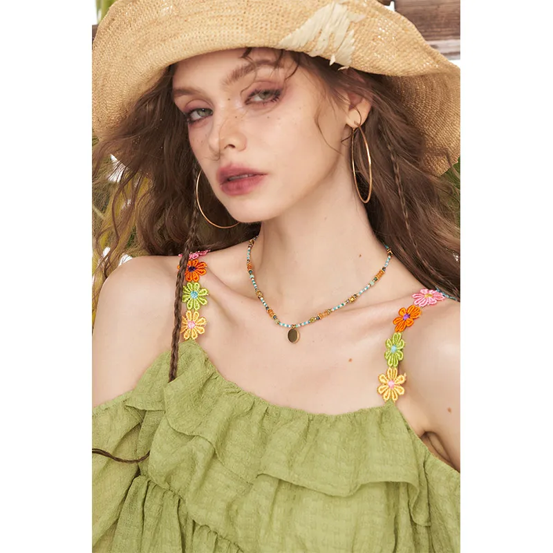 ELF SACK Chiffon Shirts Women's Floral Mustard Green-3