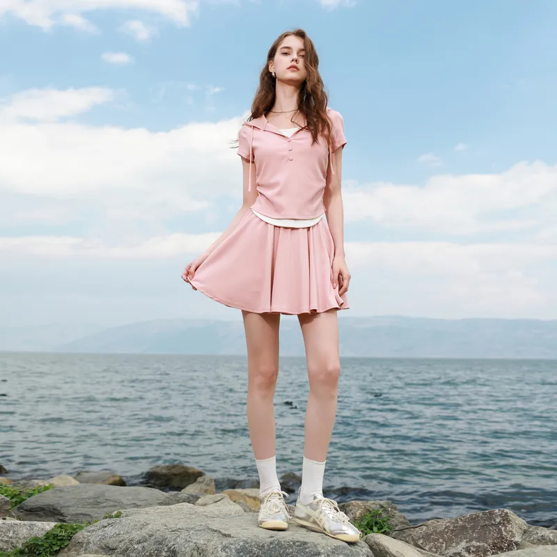 3COLOUR Casual Suits Women's Clothing Sets Cinnamon Powders Top+Skirt-6