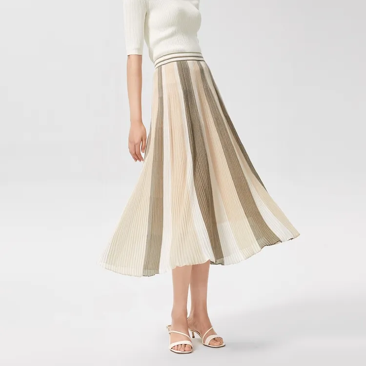 OVV Casual Long Skirts Women's Khaki Green Patchwork 01-2