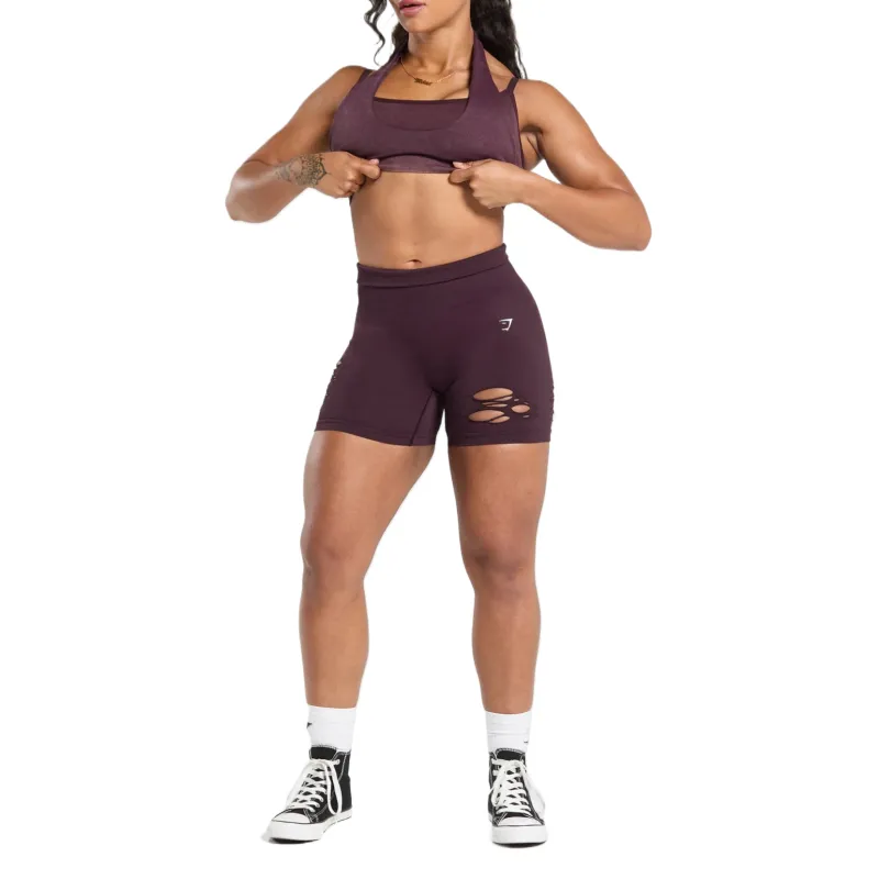 GYMSHARK Gains Seamless Sports Shorts Women's Dark Purple-3
