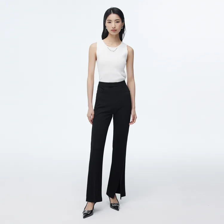 SHUIYUNJIAN Commute Style Solid Color Minimalist Style Comfortable Casual Pants Women's Black-4