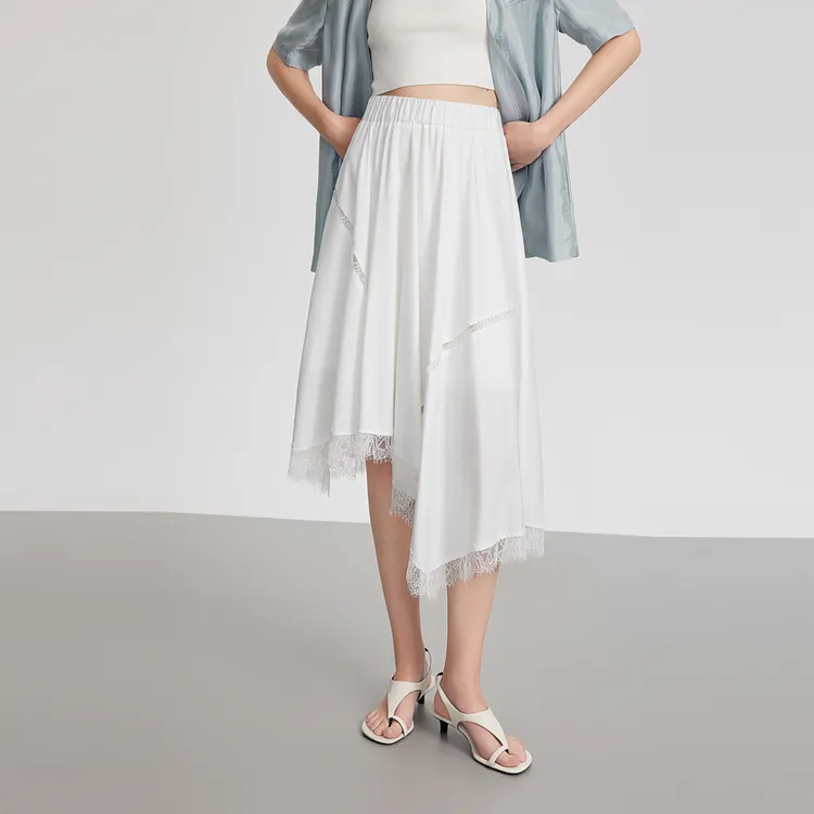 ELLE Casual Long Skirts Women's White-4