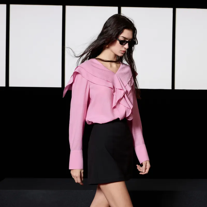 3COLOUR Chiffon Shirt Women's Raspberry Pink-4