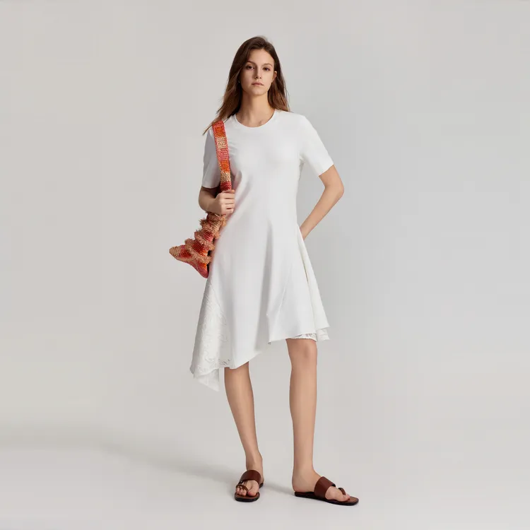 ELLE Summer Short Sleeved Skirt Women's White-2