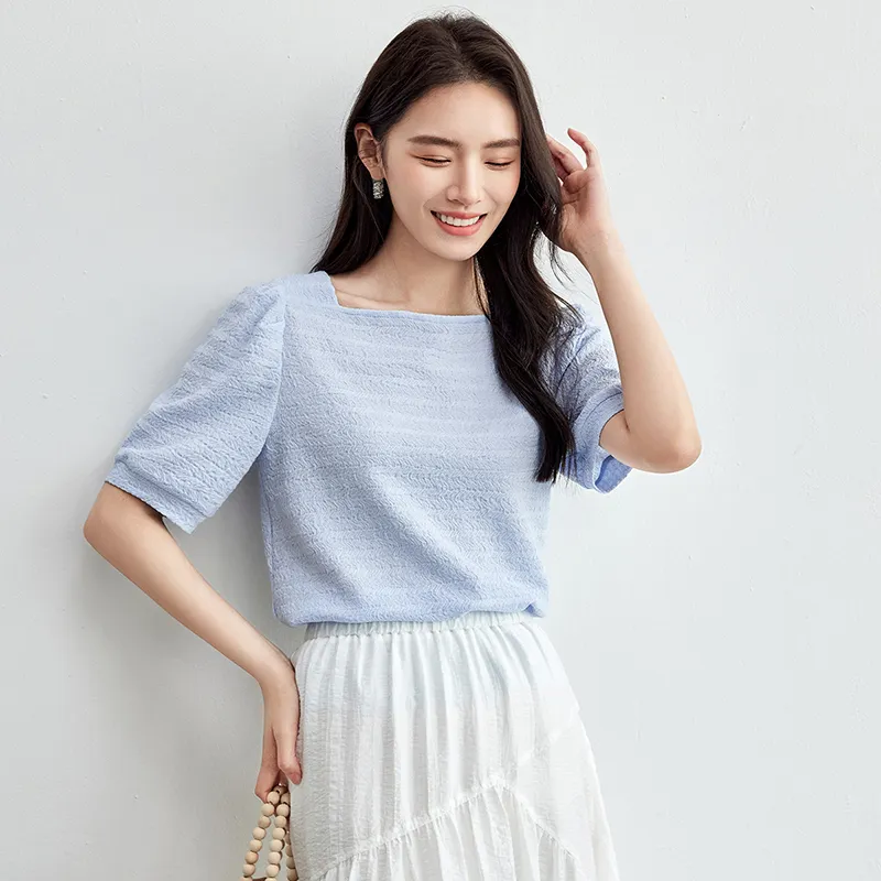 SENTUBILA Puff Sleeve T Shirt Women's-11