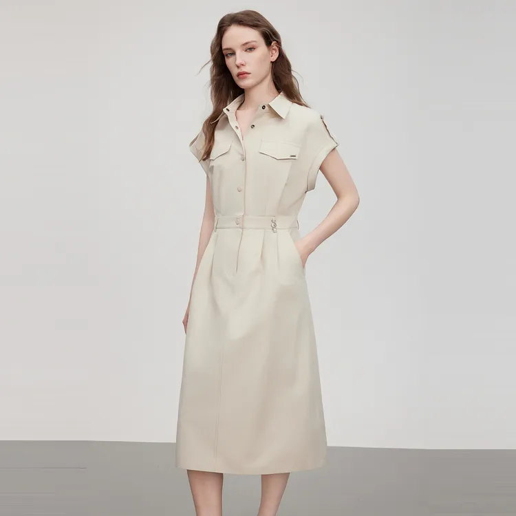 ELLE Long Sleeved Dress Women's Light Khaki-2