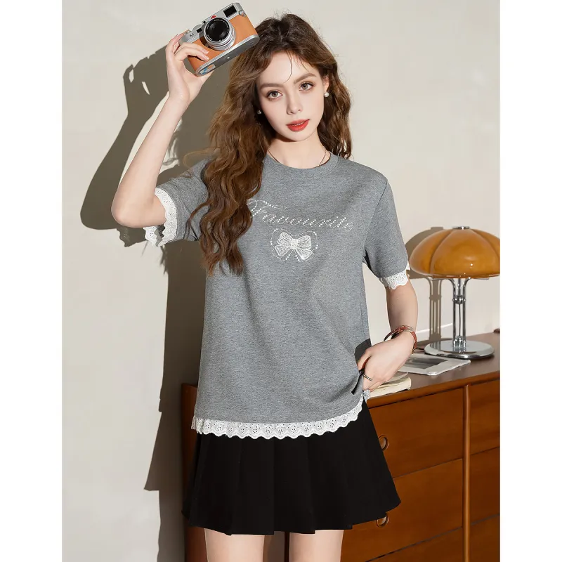 FAWENXIANGZI Summer Regular T Shirt Women's Gray-2