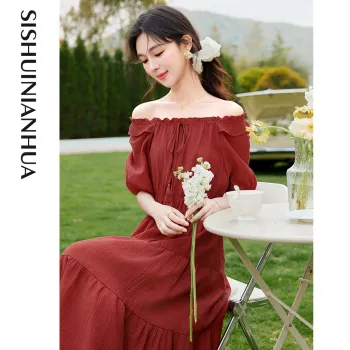 Like The Age Of Water Summer Short Sleeved Dress Slim Fit Women's Red