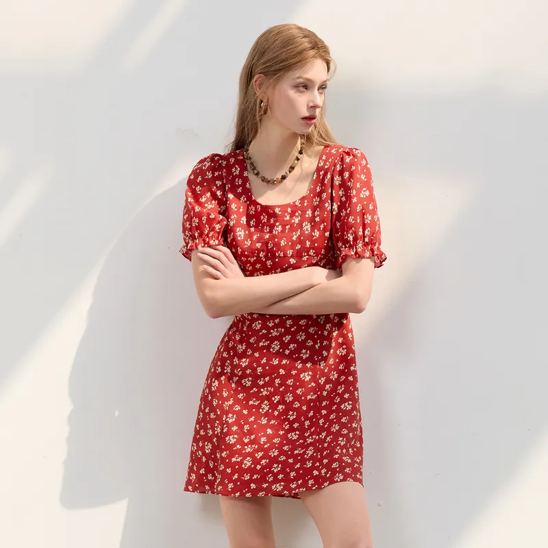 3COLOUR Short Sleeved Dress Women's Red White Floral-6