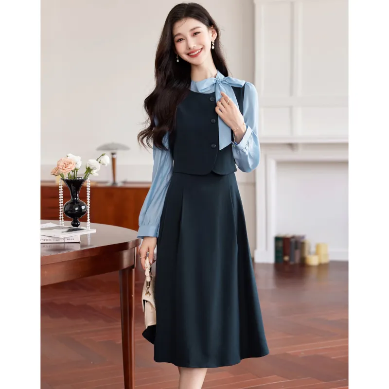 Like The Age Of Water Long Sleeved Dress Women's Navy Blue-2