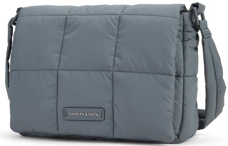 CHARLES&KEITH Nylon Cloud Bag Crossbody Bag Medium Size Women's Jet Black/Grey Gray-6